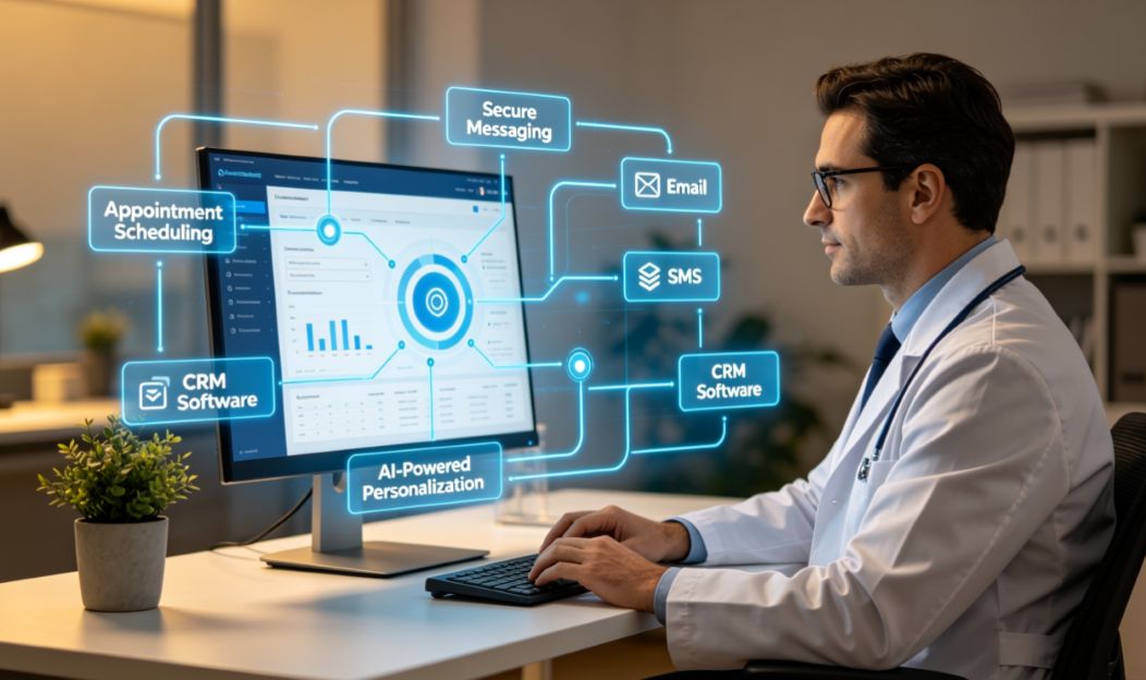 physician reviewing a patient communication dashboard